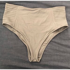 AERIE EMBROIDERED TAN HIGH WAISTED CHEEKY BOTTOMS